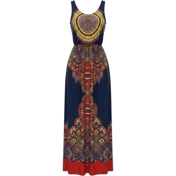 bailey blue Dresses & Skirts - Bailey Blue Maxi Dress Small Navy Red Boho Medallion Paisley Sleeveless
